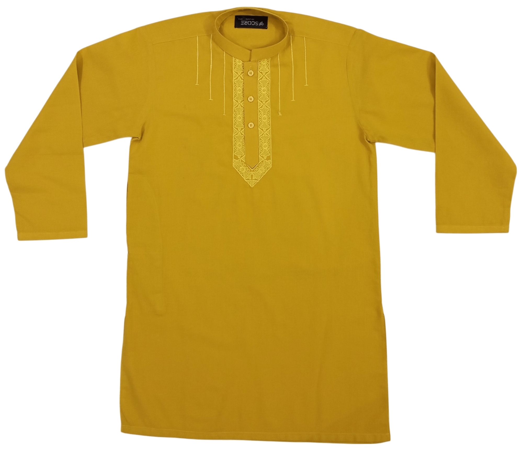 Mustard Yellow V Line Embroidery Kurta