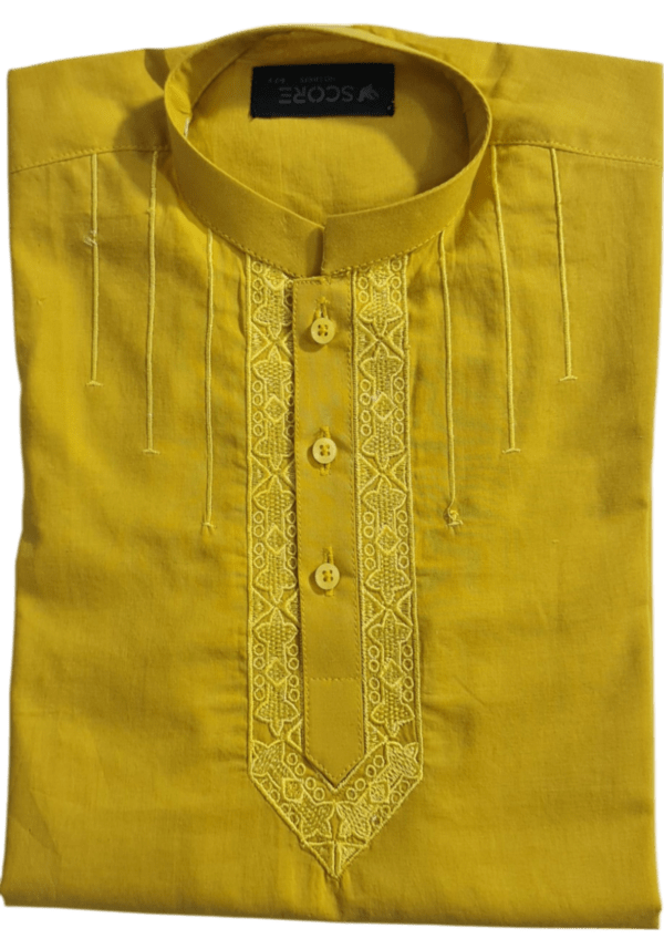 Mustard Yellow V Line Embroidery Kurta