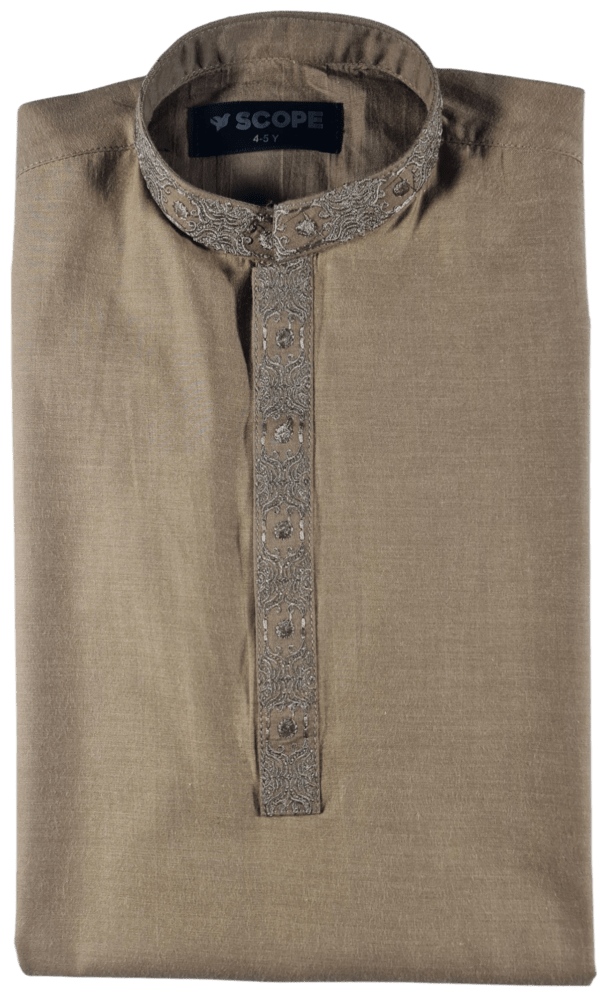 Dull Brown Ban Patti Embroidery Kameez Shalwar