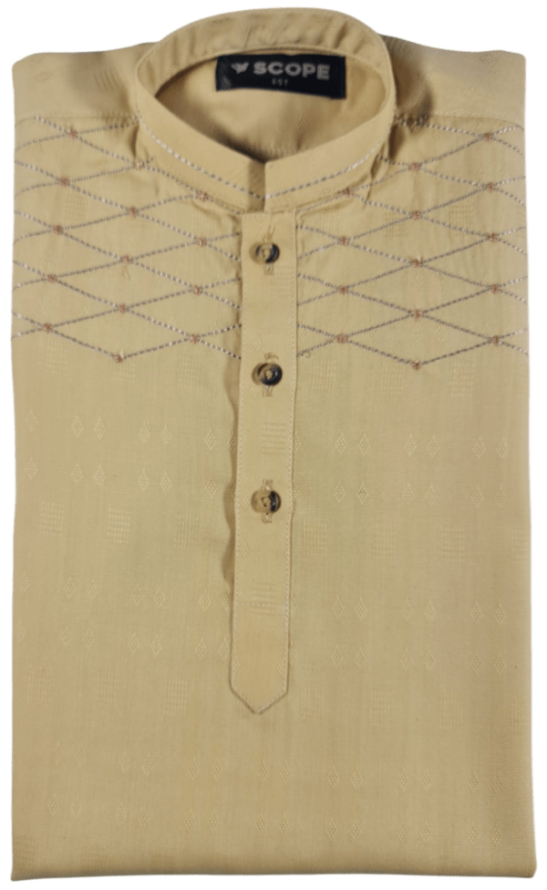 Sand Yellow H Line Chain Embroidery Kameez Shalwar