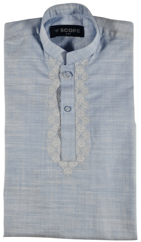 Powdered Blue V Zigzag Embroidery Kameez Shalwar